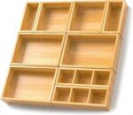 Bamboo Drawer Organizer, Set of 9 Wood Kitchen Junk Tea Desk Office Tray, Wooden Storage Boxes Organizers for Bathroom, Office (2" H 9 Boxes) - Image 2