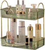 Bathroom Counter Organizer Countertop Storage, Cosmetics Skincare Shelf, Makeup Organizer Perfume for Dresser Vanity Tray, Spice Rack for Kitchen(2 Tier-Green) - Image 2