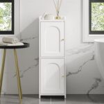 Bathroom Storage Cabinet, Corner Floor Cabinet with 2 Doors and Adjustable Shelf, Narrow Toilet Paper Cabinets, Bathroom Organizer for Small Spaces, 7.9" D x 9.8" W x 29.5" H White - Image 2