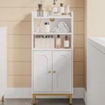 Bathroom Storage Cabinet, Small Floor Cabinet with 2 Door and Shelves, Toilet Paper Cabinets, Bathroom Organizer with Adjustable Shelf, for Small Spaces White 7.1" D x 14.6" W x 32.7" H - Image 2