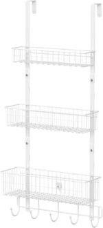 CADUKE Over The Door Organizer Hanger with Basket Hanger Door Towel Rack with 5 Hooks Back of Door Storage Organizer Behind Door Hooks Hanger Shelf for Bathroom, Kitchen, Office, White - Image 2