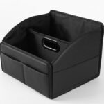 Car Storage Organizer [2025 UPDATED] Leather Car Caddy Basket for Front Seat Floor Back Seats Metal Handle 6 Compartments Adjustable Strap Buckles Slip-Resistant (Black) - Image 2