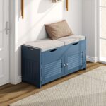 ChooChoo Shoe Storage Bench with Lift Top Storage, Entryway Bench with 2 Cushioned Seats, 3 Compartments, Adjustable Shelf, Shoe Cabinet for Entryway, Bedroom, Living Room, Blue - Image 2