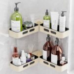 Corner Shower Caddy Organizer 2 Pack, No Drill Adhesive Shower Shelves with Adjustable Angle, Durable & Rustproof Plastic Bathroom Caddy for Storage, Soap Bar & Shampoo Holder Wall Mount, Beige - Image 2