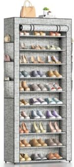 Covered Shoe Rack Tall Metal Shoes Rack Organizer for Entryway Garage Closet Tall Shoe Shelf Shoe Storage Cabinet Free Standing Large Garage Shoes Racks Organizer - Image 2
