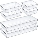 Criusia 6 Pcs Large Size Clear Drawer Organizer Set, Acrylic Non Slip Non Cracking Kitchen Drawer Storage Tray Divider, Multifunctional Storage for Cosmetics, Bathroom, Tools, Kitchen and Office - Image 2