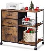 DEVAISE 3 Drawer Mobile File Cabinet, Rolling Printer Stand with Open Storage Shelf, Fabric Lateral Filing Cabinet fits A4 or Letter Size for Home Office, Rustic Brown Wood Grain Print - Image 2