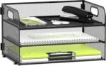 Daltack 3-Tier Paper Organizer with Handle, Mesh Desk Organizer Letter Tray, Paper Tray Organizer File Organizer for A4 File Folder, Black - Image 2