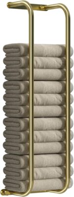 Danpoo Towel Racks for Bathroom Wall Mounted, Towel Storage Organizer, Stainless Steel Bath Towels Holder for Rolled Towels, with 2 Hooks, Brushed Gold - Image 2