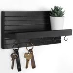 Decorative Key Holder for Wall with Shelf, Entryway Shelf with Hooks Holds Leashes, Jackets and Glasses – Sturdy Wood Keyholder Entrance Hanger with Mounting Hardware (Black, Medium) - Image 2