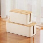 Delamu 2 Pack Cable Management Box Wooden, Wood Box with Lid Safe ABS Cord Hider Box Medium and Small Cable Organizers for Cords, Cable Raceways Power Strip Cover Box Baby Pet Proof for Home Office - Image 2