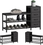 EXOTICA 3 Tier Entryway Bench Shoe Storage Bench with 4 Fabric Drawers Metal Frame and Wooden Board Shoe Rack Bench with Seat for Entryway Hallway Front Door Doorway - Image 2