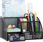 EasyPAG Mesh Desk Organizer with Drawer Multi-functional Pen Holder Stationery Organizer for Office School Supplies 6 Compartments Dorm Organizers and Storage for Desk, Black - Image 2