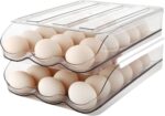 Egg Holder for Fridge, Automatically Rolling Egg Storage Container for Refrigerator,Large Capacity Egg Organizer for Fridge with Lid,Clear Plastic Dispenser, Tray & Bin -2 Layer - Image 2