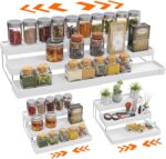 Expandable Spice Rack Organizer for Cabinet - 3 Tier Adjustable Cabinet Spice Organizer Easy Visibility - Spice Organizer for Cabinet Countertop Cupboard Pantry Organization (White) - Image 2