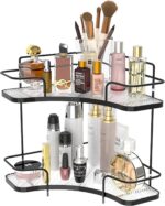 FOLLOWIN 2 Tier Bathroom Countertop Corner Organizer,Countertop Perfume Tray,Vanity Counter Shelf,Skincare Makeup Cosmetic Vanity Organizers,Elegant Black - Image 2