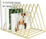 Files Folder Stand Desktop File Organizer, Triangle Wire Magazine Holder Book Shelf, 9 Slot File Sorter Eye-catching Decoration for Indoor Office Home, Photography Props, Fashion in INS(Gold) - Image 2