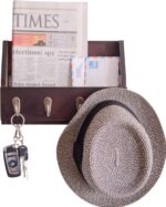 Flintar Wall Mount Key and Mail Holder with 4 Hooks. Made in Taiwan, Solid Wood. Use as Key Rack, Entryway or Mudroom Organizer, Mail & Bill Sorter, Magazine Holder (Walnut) - Image 2