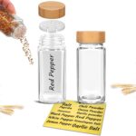 Glass Spice Jars with Bamboo Airtight Lids - (2 Pack) - 4 oz Square Spice Bottles with Shaker Lids - Clear Empty Shaker Seasoning Jars with Preprinted Spice Jars Labels for Spice Rack, Drawer, Cabinet - Image 2