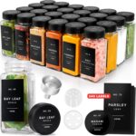 Glass Spice Jars with Labels (24 x 4oz) Spice Containers with 240 Labels, Shaker Inserts, Funnel, Empty Square Empty Square Seasoning Organizer (Black Lids) - Image 2