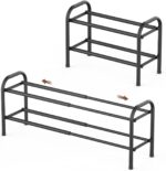 Gonfoam 2-Tier Expandable Shoe Rack,Adjustable Shoe Shelf Storage Organizer Heavy Duty Metal Free Standing Shoe Rack for Entryway Closet Doorway (Black) - Image 2