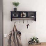 HBCY Creations Wall Mounted Shelf with Coat Hooks and Baskets, Solid Wood Entryway Organizer Wall Shelf with Hooks - Hang Coats, Keys or Coffee Mugs, Rustic Blackwash 24" Wide - Image 2