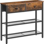 HOOBRO 29.5" Narrow Console Table with 2 Fabric Drawers, Sofa Table, Small Entryway Table with 3-Tier Storage Shelves, Behind Couch Table, for Living Room, Hallway, Rustic Brown and Black BF72XG01 - Image 2
