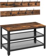 HOOBRO Hall Tree Entryway Storage Bench, Coat Rack Shoe Bench, Shoe Rack Organizer with Coat Hooks, 3-in-1 Design, Wooden Furniture with Metal Frame, Rustic Brown and Black BF17MT01 - Image 2