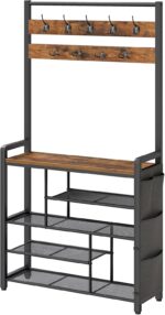 HOOBRO Hall Tree with Bench, Shoe Rack with Coat Rack, Coat Rack with Shoe Storage, 5 Tier Shoe Storage Organizer with Oxford Fabric Side Pockets, Coat and Shoe Rack Entryway, Rustic Brown BF45MT01 - Image 2