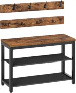 HOOBRO Hall Tree with Bench, Shoe Rack with Coat Rack, Entryway Bench with Coat Rack, Coat Rack with Shoe Storage, with 2 Oxford Fabric Shelves, Mud Room, Industrial, Rustic Brown and Black BF77MT01 - Image 2