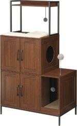 HOOBRO Litter Box Enclosure, Litter Box Furniture with Storage, 2-in-1 Hidden Cat Furniture with Shelf, 2 Dangling Plush Balls and 1 Toy Ball, Large Wooden Cat Washroom, Walnut WL78MW01 - Image 2