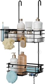 HapiRm Hanging Shower Caddy Organizer - No Drilling Shower Shelves with Hooks and Toothbrush Holder, Rustproof 304 Stainless Steel Bathroom Organizer - Black - Image 2