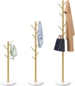 Heavy Duty Coat Rack with Natural Marble Base, Freestanding Metal Coat Stand with 8 Hooks, Modern Stable Coat Hanger Tree for Bags, Jacket, Clothes, and Hats, Gold Metal - Image 2