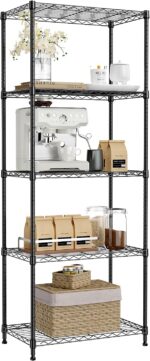 IZEUK 5-Tier Black Metal Storage Shelves, Adjustable Wire Shelving Unit for Kitchen, Bathroom, Pantry, Office, Garage, Organizer Wire Rack, 1250 lbs, 13.7" D x 23.6" W x 53.4" H - Image 2