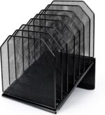 Inclined File Organizer for Desk, 7-Section Vertical File Folder Holder Office Desk Organizer Metal Rack File Wire Mesh Desktop Document Sorter for Office School Classroom Home (Black) - Image 2