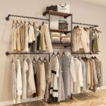 Industrial Pipe Clothing Rack - Heavy Duty Wall Mounted Clothes Rack, Corner Closet System, DIY Wardrobe Organizer with Shelves, Walk in Closet Storage (BLACK, 94.5") - Image 2