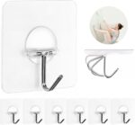 JINSHUNFA Adhesive Wall Hooks for Hanging Heavy Duty Towel Coat Hooks Waterproof Transparent Hook for Bathroom Shower Kitchen Keys Door Outdoor Home Improvement Utility Hook 8 Pack - Image 2