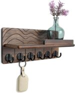 Key Holder Wall Decor-11.8" Solid Ash Wood Entryway Organizer with 6 Hooks & Extra Deep Storage Rack for Key, Mail, Wallet, Leash, Glasses, Hand-Polished & Stained, Easy-Assembly - Image 2