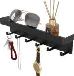 Key Holder for Wall Rustic Key and Mail Organizer 6 Key Hooks with Shelf Small Key Rack with Tray Adhesive Key Hanger Wall Mount for Entryway Hallway Living Room Decor, Metal, Matte Black - Image 2