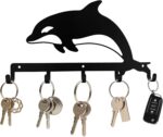 Key Holder for Wall with 5 Hooks | for Front Door Entryway Office Kitchen Bedroom | Wall Hanger with Screws for Umbrella Coats Hats | Leaping Dolphin Design, Metal Organizer(11.85" x 6.88") - Image 2