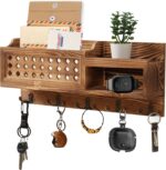 Key and Mail Holder Wall Mount - Mail Organizer Wall Mounted with Hooks and Storage Box, Key Rack for Entryway, Wall Mail Organizer for Home, Modern Farmhouse Decor, Easy Install Key Hanger (Brown) - Image 2