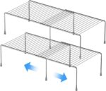 Kitchen Cabinet Expandable Shelf Organizers Set of 2, Adjustable Metal Wire Pantry Storage Shelves, Plate Dish Organizer Rack for Cabinets, Cupboard, Counter, Freezer, Countertop, Chrome - Image 2