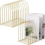 Kosiz 2 Sets Wire File Organizer for Desk 9 Slots Metal File Holder Magazine Folder Mail Desktop Sorter Countertop Folder Stand Racks for Binder Storage School Office Home Photography Prop(Gold) - Image 2