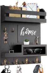 Large Key and Mail Holder Wall Mount, 12.5x16.5 Inch Solid Wood Key Racks for Entryway, Front Door, Hallway, Wall Organizer (Matte Black) - Image 2