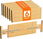 Lifewit 6 Pack 6" Deep Bamboo Drawer Dividers, 17.5-22" Expandable Drawer Organisers for Clothes, Adjustable Dresser Drawer Divider, Clothing Drawers Separators for Dresser, Bedroom, Bathroom, Office - Image 2