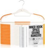 Lightweight White Plastic Hangers 20 Pack with Cascading Hook, Space Saving Thin, Closet Organizer, Orange Anti-Slip Pads, 360° Swivel, Tie Holder - Image 2