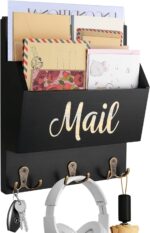 Mail Organizer Wall Mount, Wooden Mail Sorter Wall Mounted with 3 Double Hooks, Mail Letter Holder and Key Holder for Home Entryway Hallway Office Room Wall Decorative - Image 2