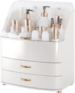 Makeup Organizer Countertop Vanity with Transparent Lid Drawers Waterproof Dustproof Cosmetic Skincare Bathroom Storage Gift for Women Teens Girls (Whtie) - Image 2