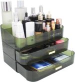 Makeup Organizer with 2 Drawers, Cosmetics Organizer for Bedroom and Bathroom Vanity Countertops, Large Capacity Cosmetic Storage Box for Skincare Cream Perfume Lipstick Dresser Counter-Green - Image 2