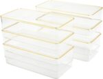 Martha Stewart Kerry Plastic Stackable Office Desk Drawer Organizers, 6" x 3", 6 Pack, with Gold Trim - Image 2